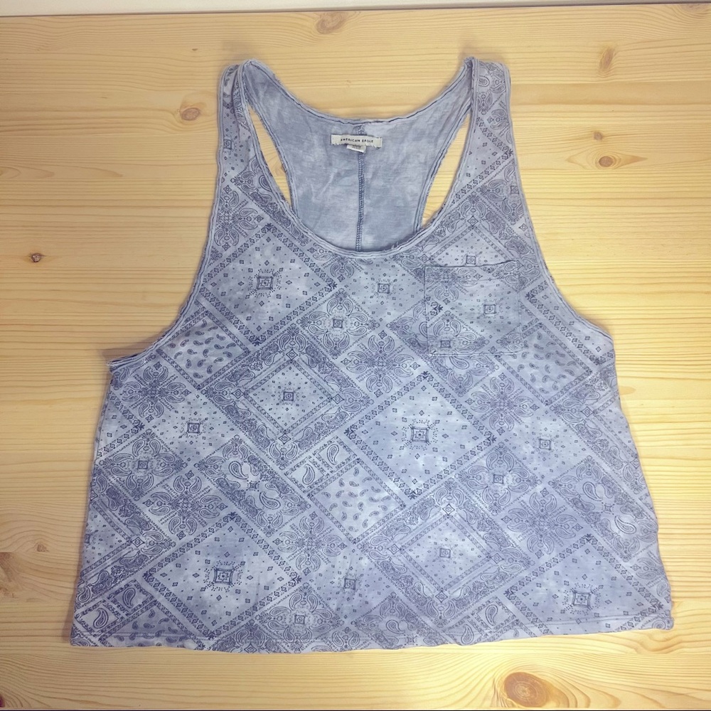 Crop American Eagle Paisley Blue Tank